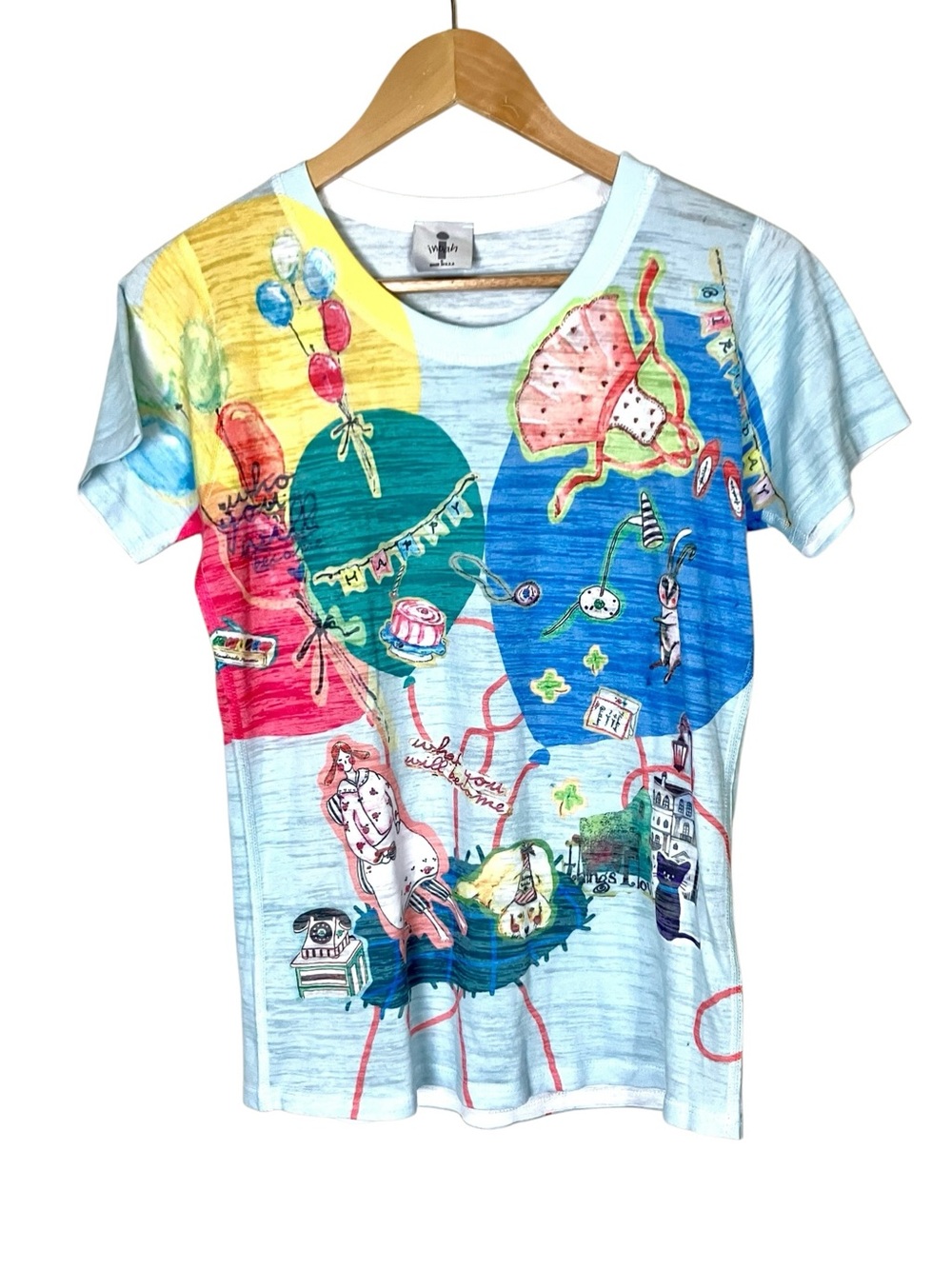 Inoah Happy Birthday Art to Wear Folk Art T-shirt Size Small